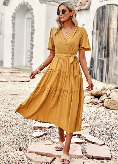 Short Sleeve V-neck Chest-wrapped Dress