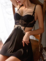 Sexy Ice Silk Pajamas Openwork Nightgown