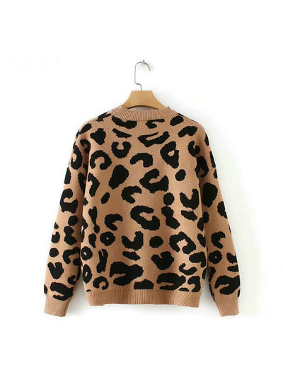 Women Leopard Knitted Sweater Winter Animal Print