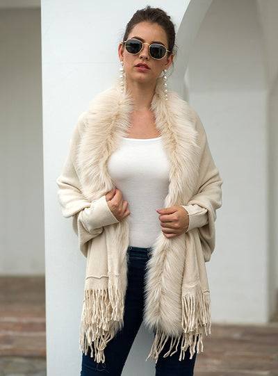 Fringed Cape Shawl Cape Cardigan Sweater