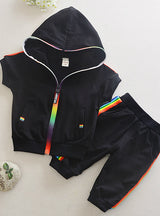 Colorful Zipper Hooded Clothing For Girls Children Outfit Set