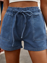Elastic Waist Drawstring Denim Shorts