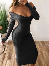 Sexy Knitted Long Sleeve Bodycon Midi Woman Dress