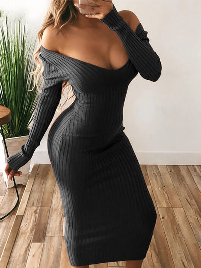 Sexy Knitted Long Sleeve Bodycon Midi Woman Dress