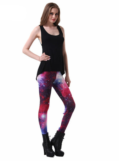 Purple Leggings Space Printed Pants Milk Leggings 