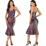 Sexy Suspender Backless Sequined Dress