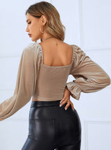 Retro Long Sleeve Drawstring Wood Ear Top Shirt