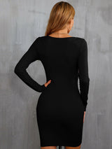 Sexy V-neck Drawstring Long Sleeve Dress