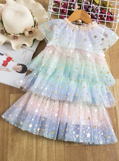 Girls Princess Mesh Layers Cake Dresses