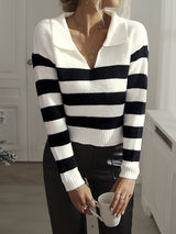 Shirt Collar Striped Sweater