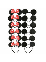 12pcs Minnie/Mickey Ears Solid Black & Red Bow