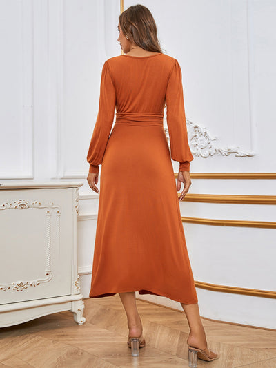 Sexy V-neck Slit High Waist Slim Dress