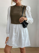 Round Neck Bubble Sleeve Stitching Shirt Dress