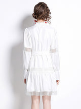White Lace Stitching Lantern Sleeve Dress