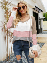Long Sleeve Loose Hollow Contrast Knitted Sweater