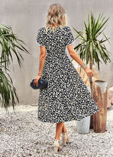 Short-sleeved Split Printed Dress