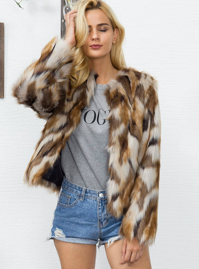 Fur Like Coat Women's Mixed-Color Coat
