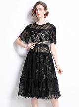 Round Neck Black Lace Short Sleeve Dress