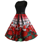 Retro Sleeveless Note Flower Print Dress