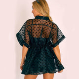 Sexy Women See Through Tulle Lace Dot Party Mesh Sheer Dress