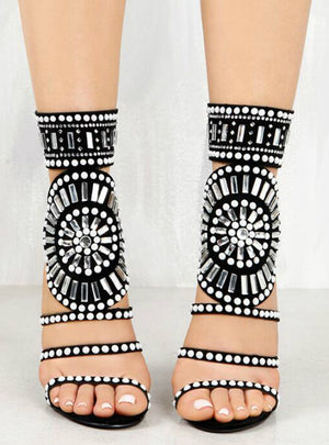 Open Toe High Heel Sandals Cut-out Crystal