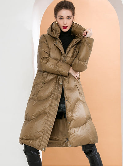 Bright White Duck Down Loose Hooded Down Jacket