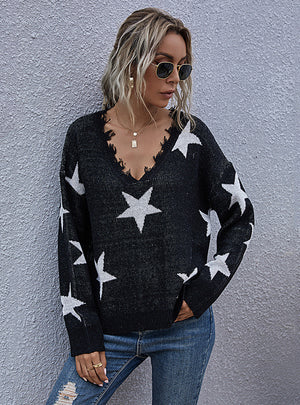 Women Loose V-neck Knitted Sweater