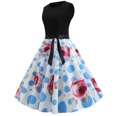 Sleeveless Big Swing Stitching Retro Dress