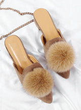 Women Flats Shoes Pompom Faux Fur Pointed Toe 