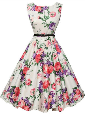 Flower Print Sleeve Women Vintage Dress
