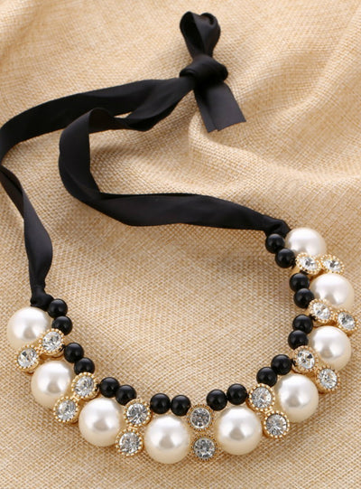Big Imitation Pearl Rhinestone Necklace For Women