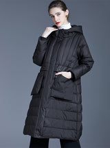 Loose Long Warm White Duck Down Coat Hooded