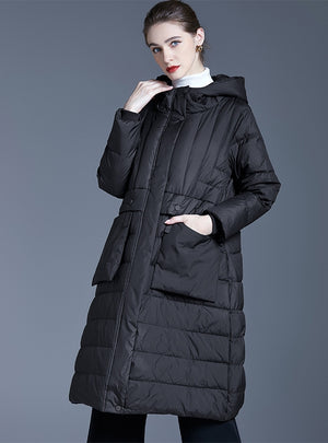 Loose Long Warm White Duck Down Coat Hooded