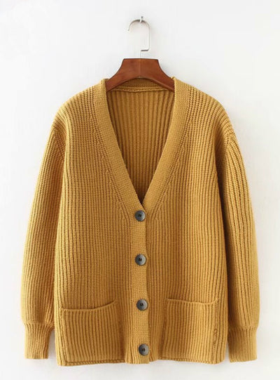 Women Cardigans Sweater V neck Solid Loose Knitwear
