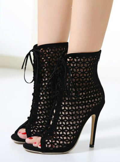 Front Open Cross Strap Stilettos Pumps Genova Ankle Boots