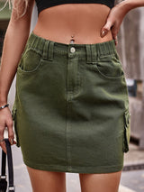 Elastic Waist Casual Denim Skirt