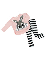 Girl Cotton Cute Rabbit Sweater Stripe Pant Suit