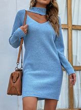Solid Color Beaded Sweater Dress