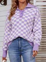 Women Contrast Check POLO Sweater