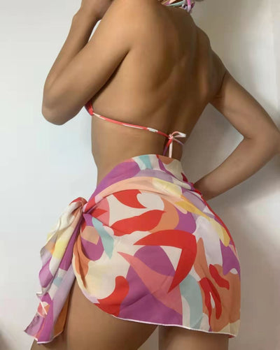 Three-piece Color Matching Halter Beach Bikini