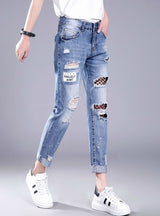 Hollow Out Ripped Jeans Female Black Mesh Jeans 