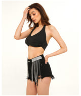 Black High Waist Drill Chain Denim Shorts