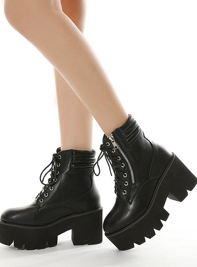 Thick-soled Waterproof Platform Zipper Thick Heel Booties