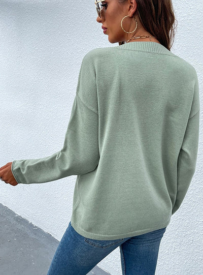 Women Long Sleeve Button Pullover Sweater