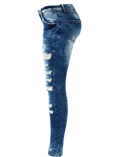 Rise Skinny Distressed Washed Stretch Denim Jeans