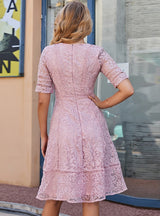 A-line Embroidered Lace V-neck Dress