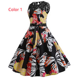 Retro Printed Sleeveless Lace Stitching Dress
