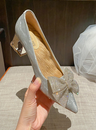 Pointed Platform Bow Heels Shoes