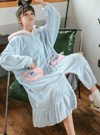 Long Ears Rabbit Pink Long Sleeve Pocket Coral Fleece