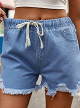 Slim Elastic Waist Denim Casual Shorts